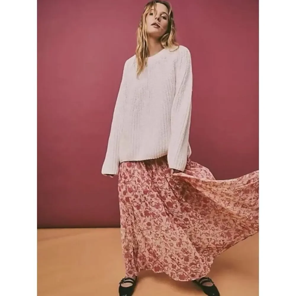 Free People XL Dainty Ethereal See It Through Maxi Dress Pink Rose Floral
